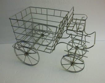 Vintage Metal Cart Planter, Decorative Container for Flower Arrangement or Fruit