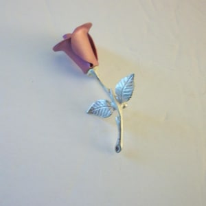 Avon Pink Rose and Silver Tone Leaves Pin, Vintage Metal Brooch, Decorative Floral Pin, Costume Jewelry, Gift for Her