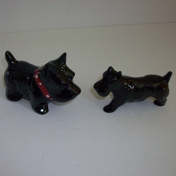 Black Scottish Terrier Dog Figurines - Set of 2, Vintage Dog Knick Knacks, Gift for Dog Lovers