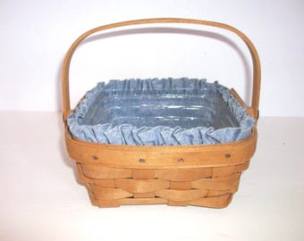 Vintage Longaberger 1998 Square Basket with Swing Handle, Fabric Liner and Plastic Protector