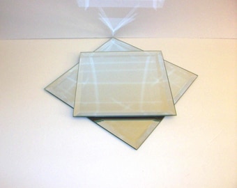 Vintage PartyLite P7035 Square Beveled Edge Mirror Candle Coasters - Set of 2