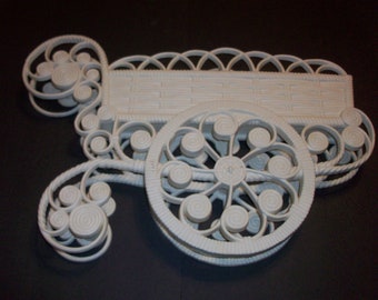 Large Faux Wicker Flower Cart Wall Planter by Burwood Products - As Is, Vintage Home Interiors and Gifts (Homco) Decorative Flower Display