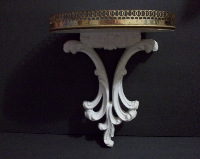 Syroco White Wall Shelf With Metal Rail Vintage Etsy