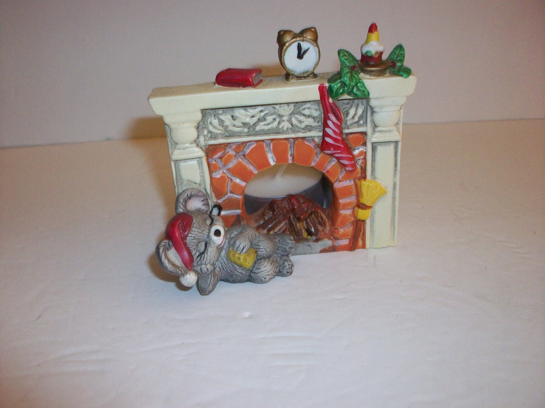 Vintage Night Before Christmas Tea Light Candle Holder, Mouse Sleeping