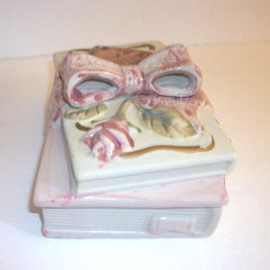 Vintage Ceramic Trinket Box: Books with Rose - "Thinking of You"