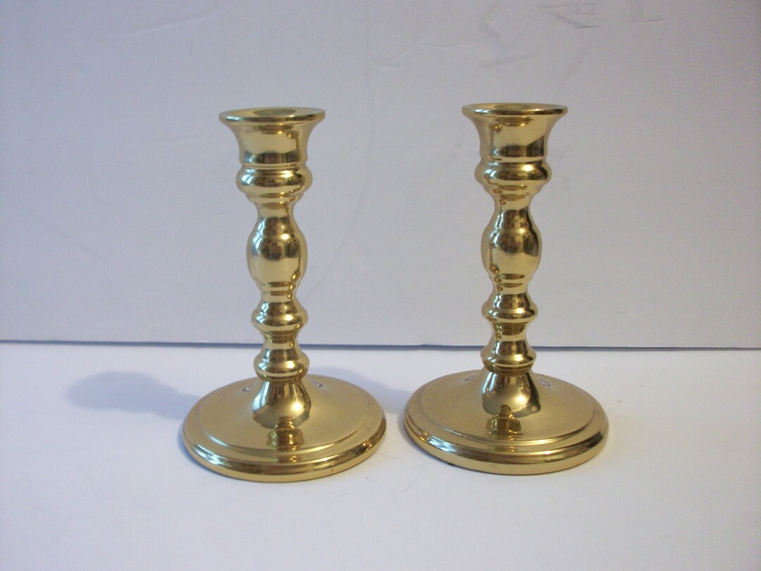 Brass Candlestick Holders, Vintage Pair of 5 Tall Decorative Candle