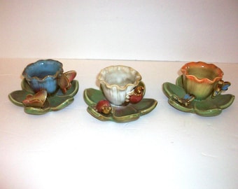 Vintage Set of 3 Ceramic Flower Candle Holders for Tealights