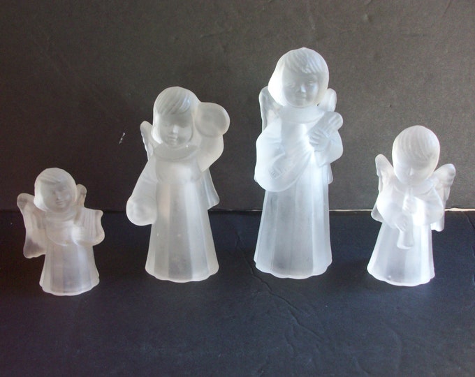 Frosted Glass Angel Candle Holders Set of 4 by Holiday Lane, Vintage