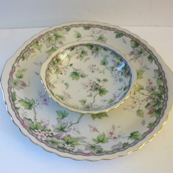 Chip and Dip 2 Piece Set "Monica" Pattern, Vintage Andrea by Sadek Floral Serving Set, Porcelain Plate and Bowl