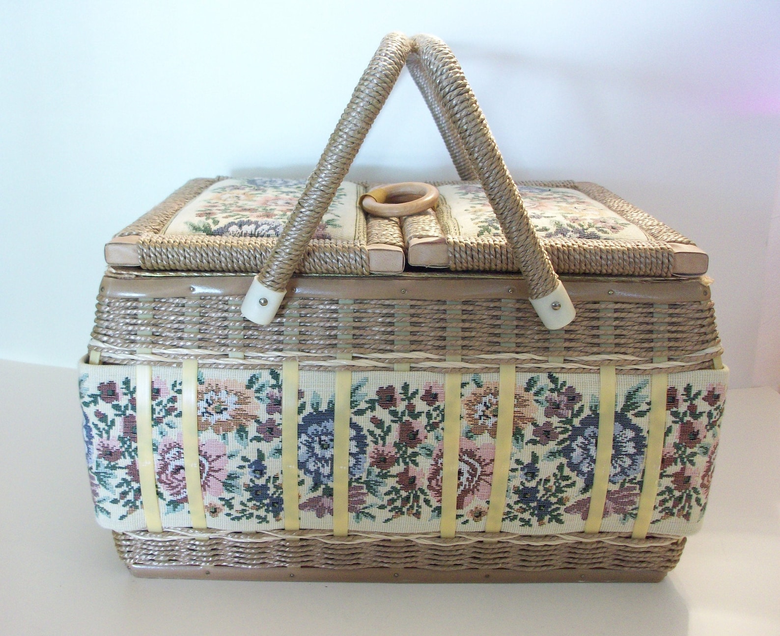 Tapestry Sewing Box by Azar Vintage Picnic Style Sewing Etsy