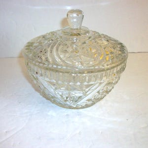 Pressed Glass Candy Dish or Powder Jar, Vintage Decorative Covered Dish, Home Decor