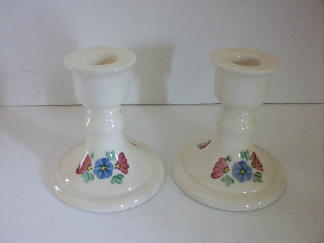 Ceramic Floral Candlestick Holders by Lasting Products, Vintage Home