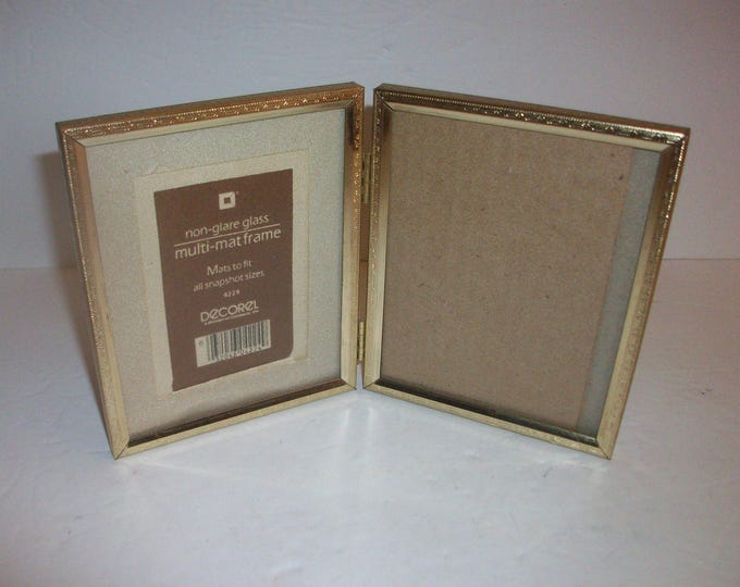 Gold Tone Metal Hinged Double Picture Frame, Vintage Photo Frame for ...