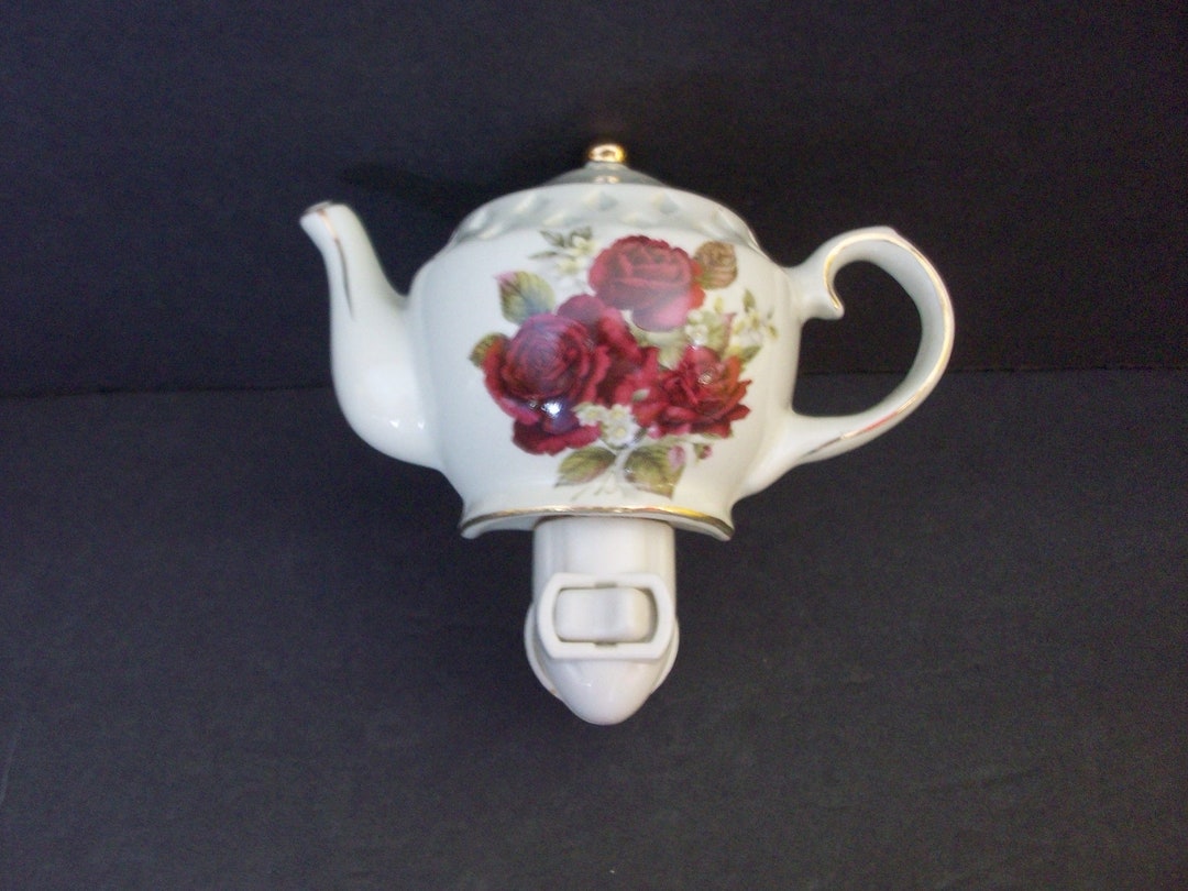 Ceramic Teapot Night Light Vintage Formalities Red Roses Etsy