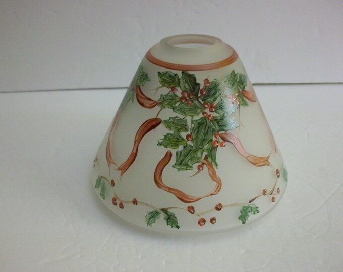 Frosted Glass Shade Topper for Jar Candles With Holly and Ribbons