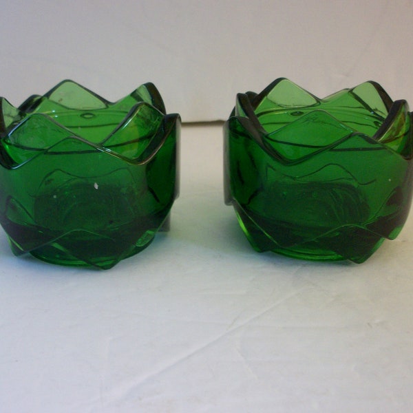 Avon Sparkling Jewel Green Glass Candle Holders, Vintage Pair of Candlestick, Votive, or Tea Light Holders, Home Decor