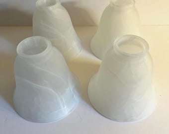 Vintage Bell-Shaped Frosted Glass Light Shades with Veining - Set of 4