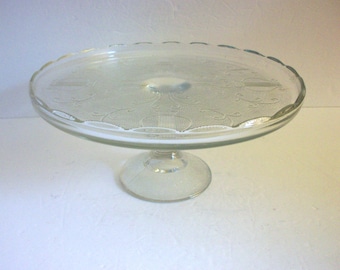 Vintage Jeannette Glass Harp Cake Stand: Mid-Century Pedestal Plate