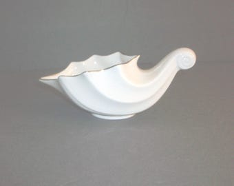 Vintage Small Lenox Seashell Cornucopia: Gold Trim Porcelain Planter