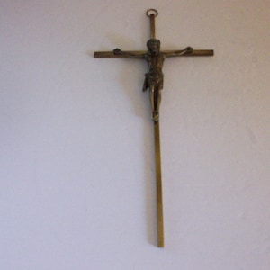 Metal Crucifix for Wall, Vintage Gold Tone Metal and Bronze Wall Cross, Religious Home Decor