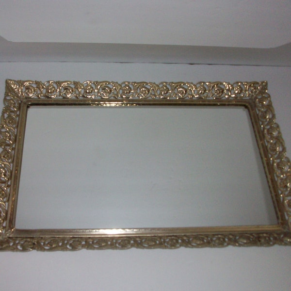 Mirrored Vanity Tray, Vintage Gold Toned Metal and Mirror Footed Dresser Tray, Home Decor, Perfume Tray, Gift for Her