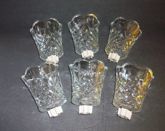 Diamond Cut and Floral Design Glass Votive Cups - Set of 6, Vintage Pegged "Cambridge" Candle Holders by Home Interiors and Gifts (Homco)