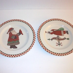 Magic of Santa Salad or Dessert Plates by Debbie Mumm for Sakura, Vintage Set of 2 Christmas Stoneware Plates, Holiday Dinnerware