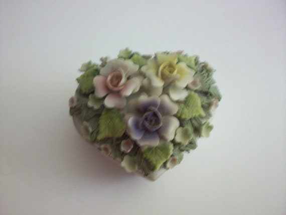 Lefton China Floral Heart Trinket Box, Vintage Le… - image 2