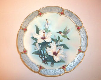 Vintage Lena Liu 3D Porcelain Plate "Rose-Colored Dawn" Bradford Exchange Morning Jewels Collection As-Is Condition