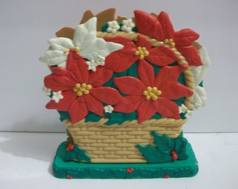 Poinsettia Napkin Holder by Avon, Vintage Christmas Floral Paper Napkin Holder, Christmas Decor