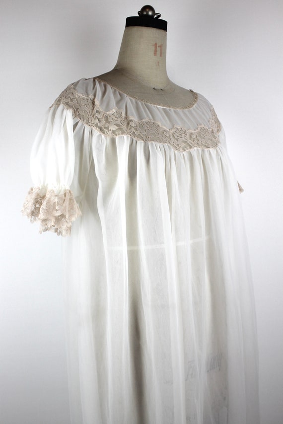 1960's Vintage Nylon Nightgown, White Peignoir, Vinta… Gem