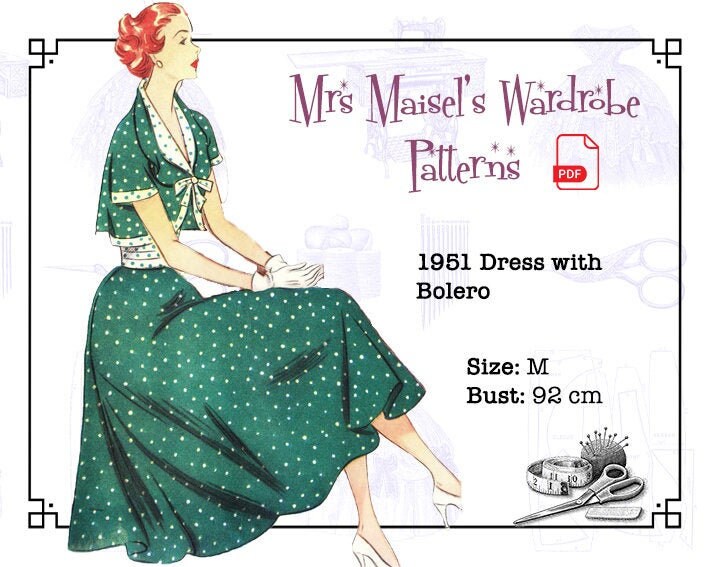 Print at Home Instant Download Vintage PDF pattern 1951 Vintage Dress with Bolero