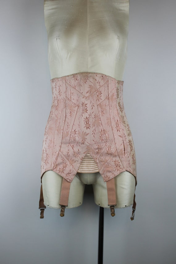 1950's Pink Brocade Girdle, Vintage Garter Belt, S
