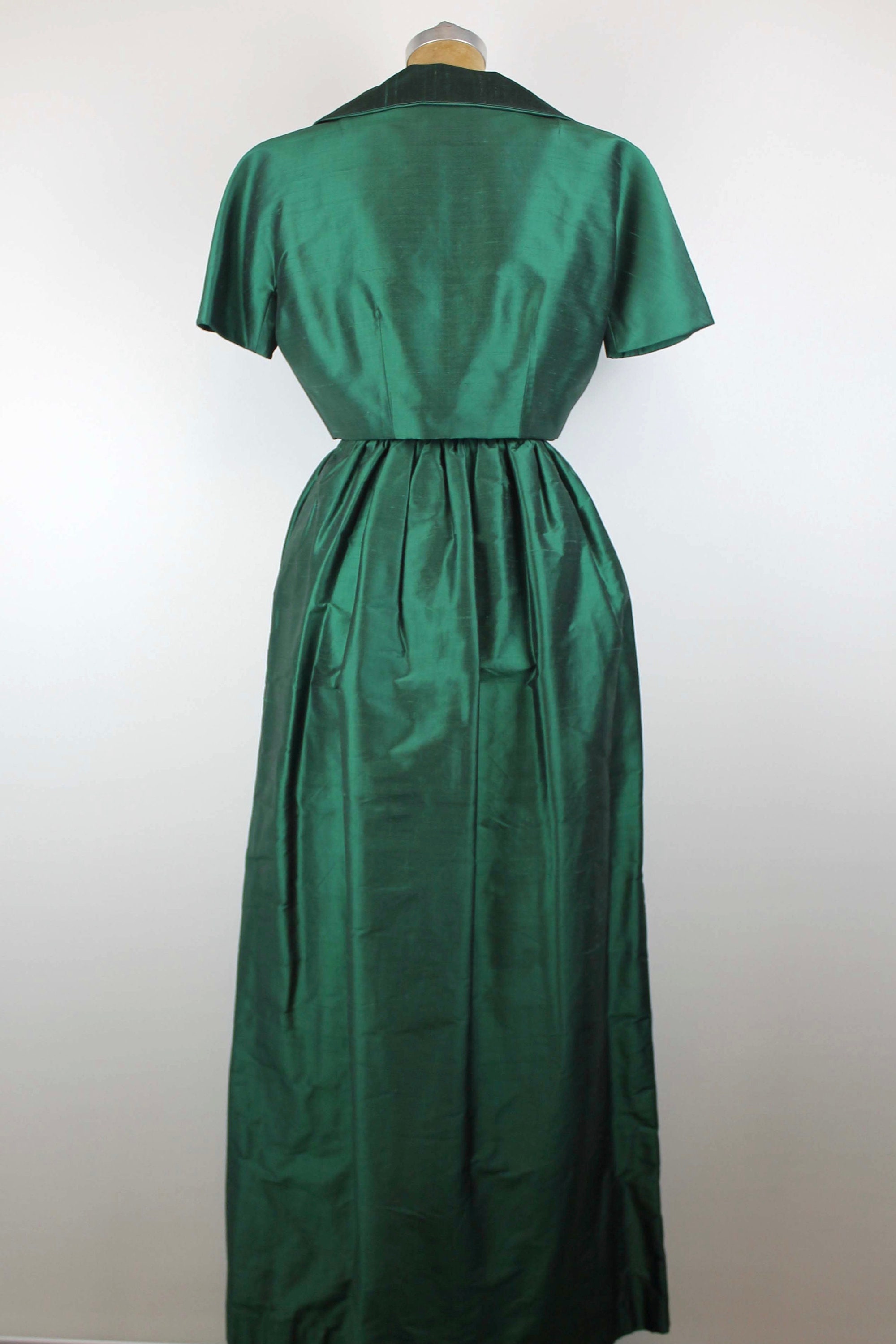 1960s Vintage Evening Gown Emerald Green Shantung Silk Dress | Etsy