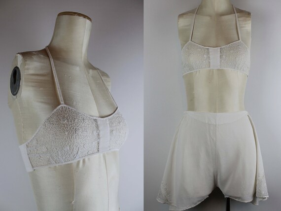 1920s Silk Lingerie Set, Vintage 20s Embroidered B