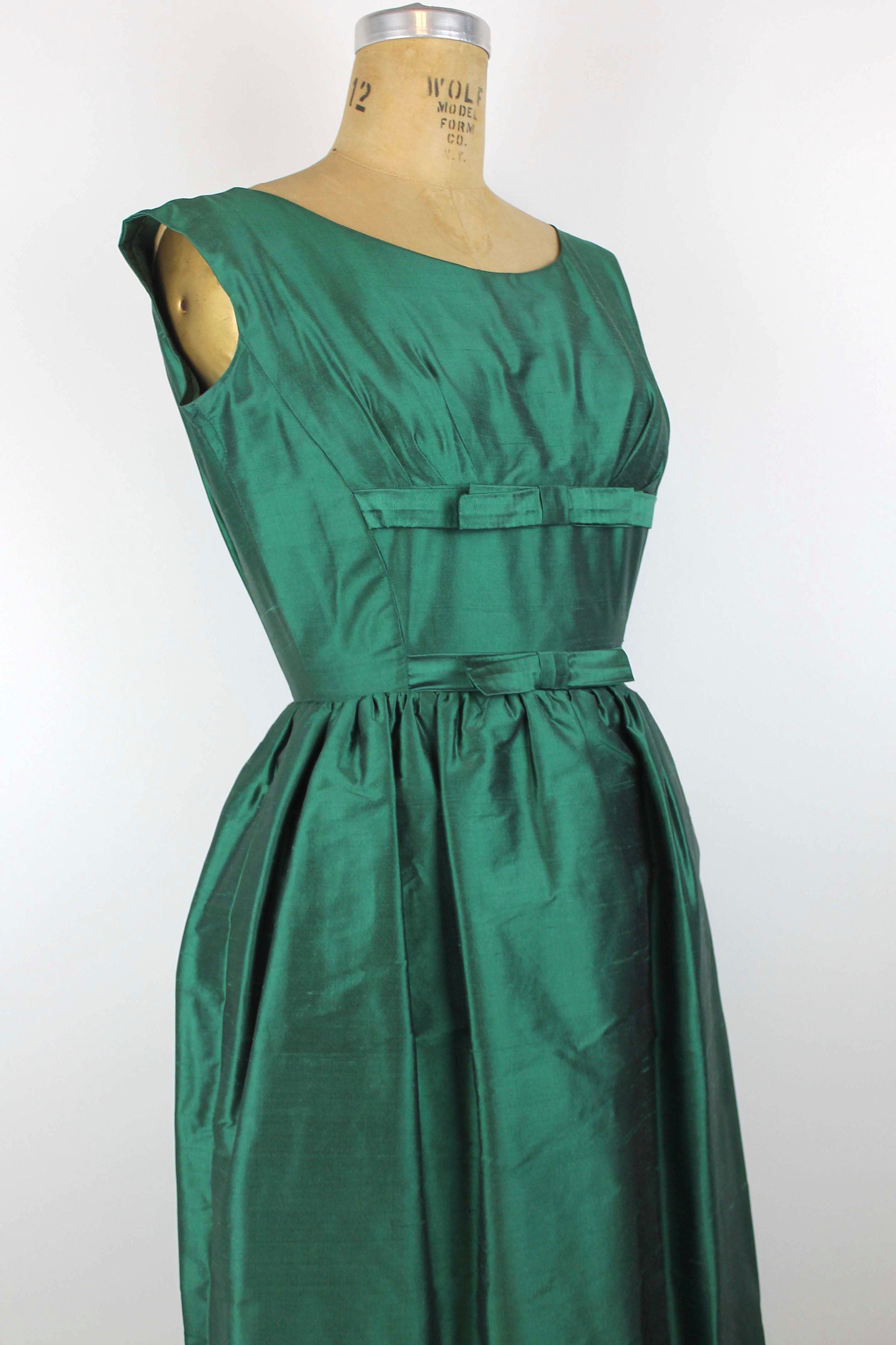 1960s Vintage Evening Gown Emerald Green Shantung Silk Dress | Etsy