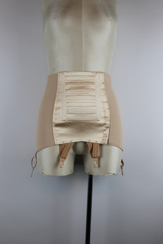 1970s Beige Satin Girdle Skirt, Vintage Champagne
