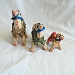 Egyptian Toy Camel Animal Set 3 Pieces :Great Gift Idea 4&quot; - 6&quot; High.  Large camel Leather individual great quality 8.5&quot; and 11.5&quot; tall