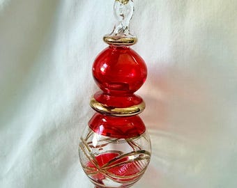 Handgemaakt Egyptisch glazen kerstornament van 12,7 cm (5 inch) in blauw, rood, groen, paars en geel. # 601 - 602 - 603 - 604 - 605 - 606 - 607 - 608 met gouden accent.