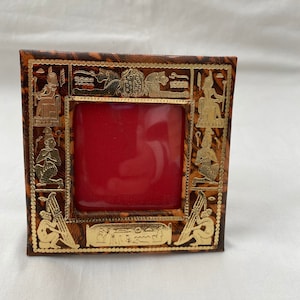 Egyptisk tavelram i äkta kamelläder, brun, svart eller blå, handgjord farao, 10 x 10 cm