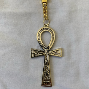 Egyptian Brass Ankh Key of Life Engraved Handmade Hieroglyphics Keychain 5.5&quot;