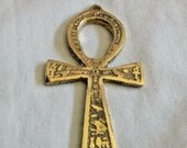 Egyptian Brass Ankh Key of Life Engraved Hieroglyphics Pendant 2.75 quot