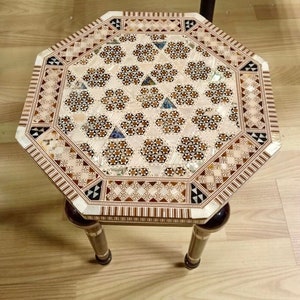 Egyptian Inlaid Mother Pearl Wood Table Octagon 12&quot; Diameter X 18&quot; High. (2 Design available) Please Specify