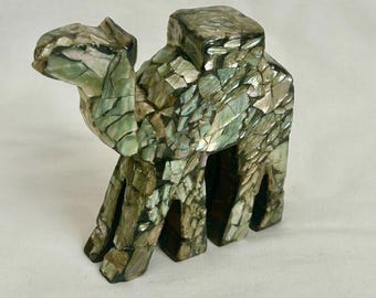 Egyptisch beukenhout kamelenbeeldje ingelegd parelmoer 3,5" en 4,5"
