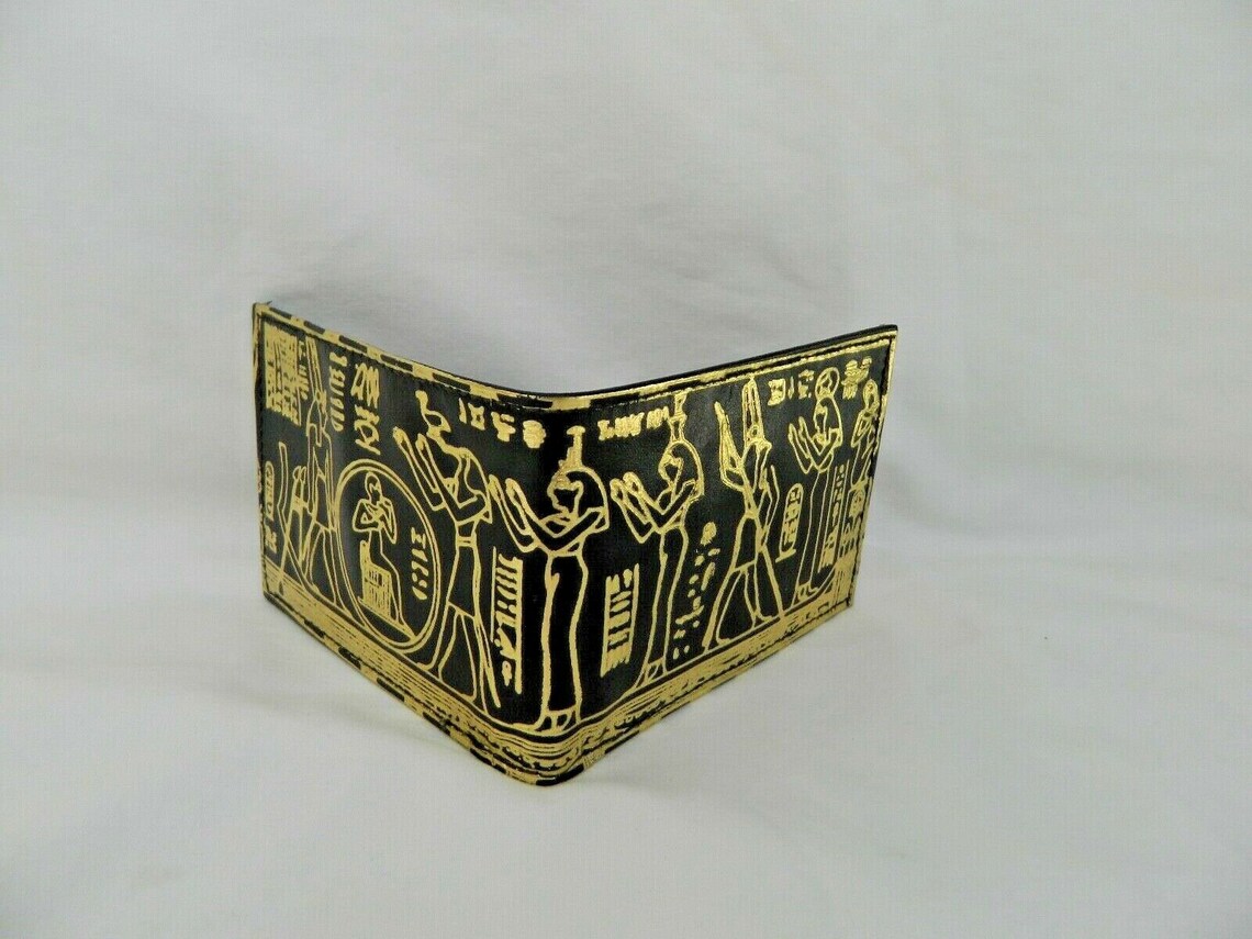 Egyptian Genuine Leather Men Handmade Gold Embossed Wallet Etsy