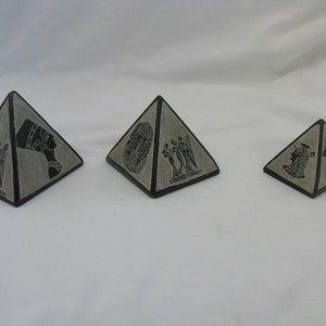 Egyptian Basalt Stone Pyramid Set Handmade Horus Nefertiti Anubis 1.5&quot; ,2.25&quot;,3&quot;. Great Quality
