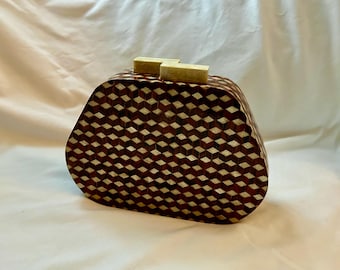 Egyptisch ingelegd parelmoer portemonnee schoudertas avondtasje beukenhout handgemaakt uitzonderlijk bruin veelkleurig (gelieve te specificeren) 8,25" x 5,5 x 2"