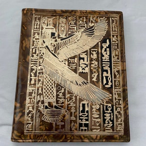 Egyptian Genuine Leather Brown Telephone Address Book Embossed Winged Goddess Maat 8.25&quot; # R1