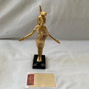 Egyptian Goddess Selket Statue Resin Gold on Black Base Handmade Medium 8.25&quot; X 5.25&quot; # 163. Small 6&quot; X 4.25&quot; # 301