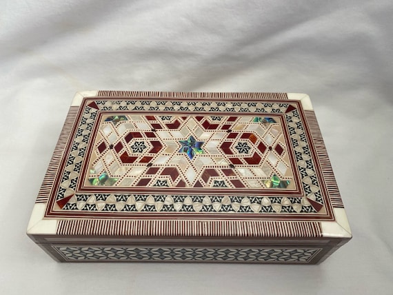Boîte à bijoux faite main en bois incrusté de nacre d'Égypte 20 x 15 cm 8 po. X 5 po. Pièce d'art n 483 - Etsy France